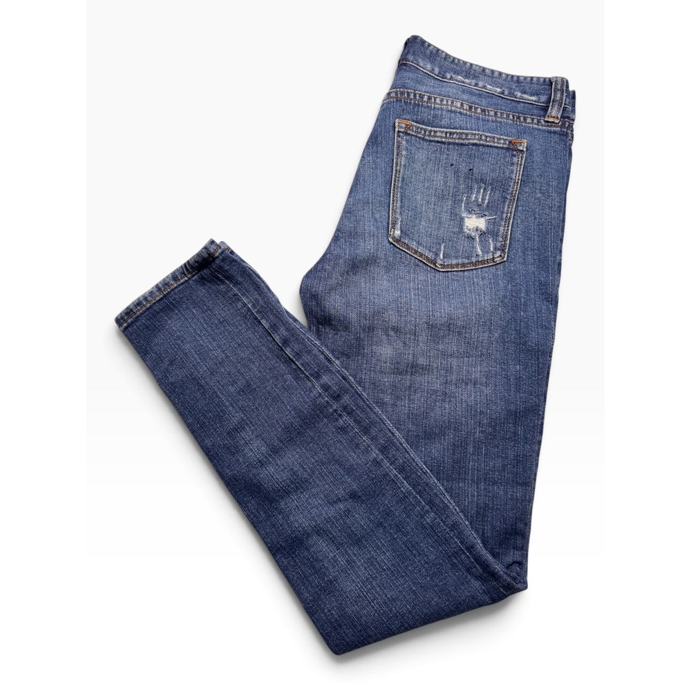 J.Crew Midrise Toothpick Distressed Skinny Jeans Blue Denim Size 27 Regular